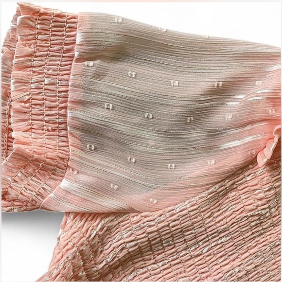 INA womens short ruffle shirred sleeve mini dress pink shiny stripes size small - Picture 3 of 4